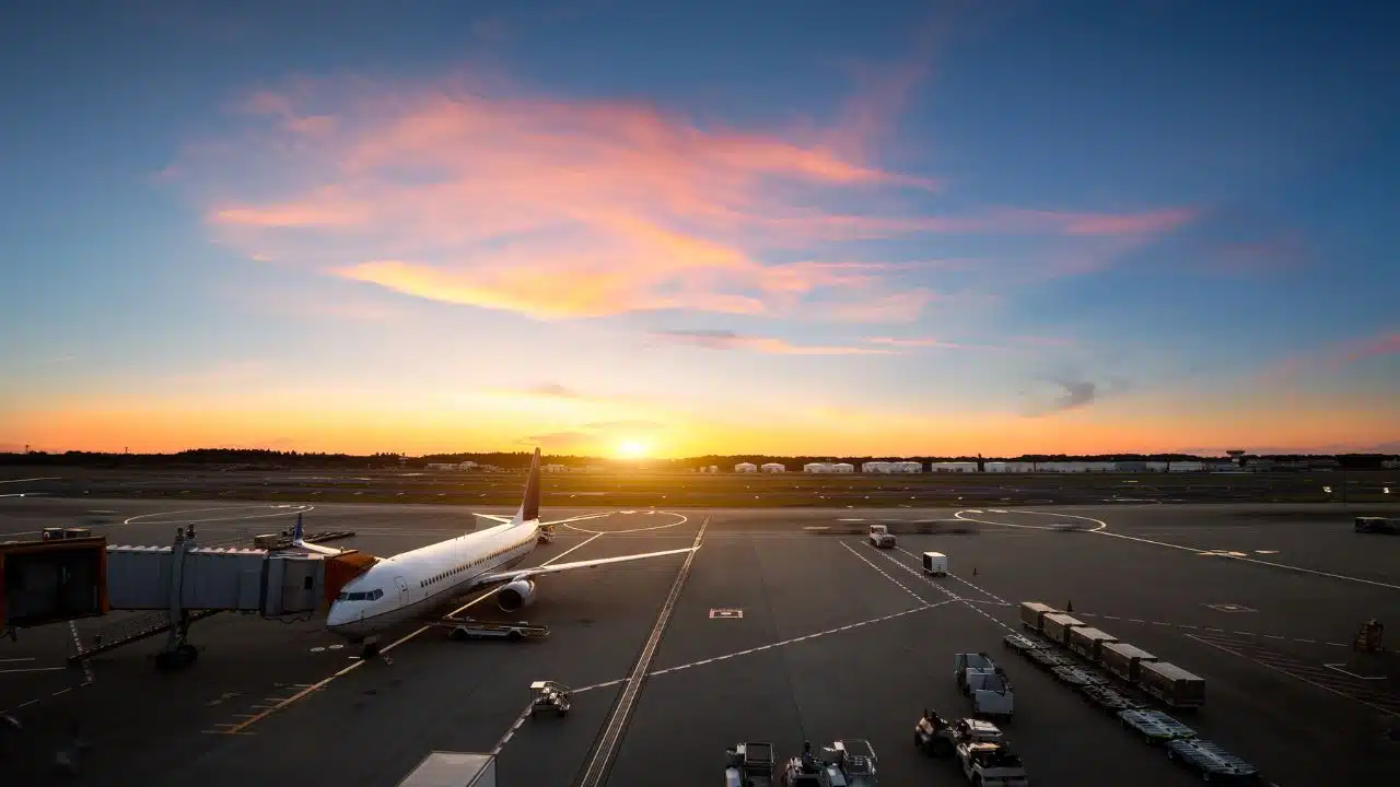 Airplane-In-Airport-During-Sunset