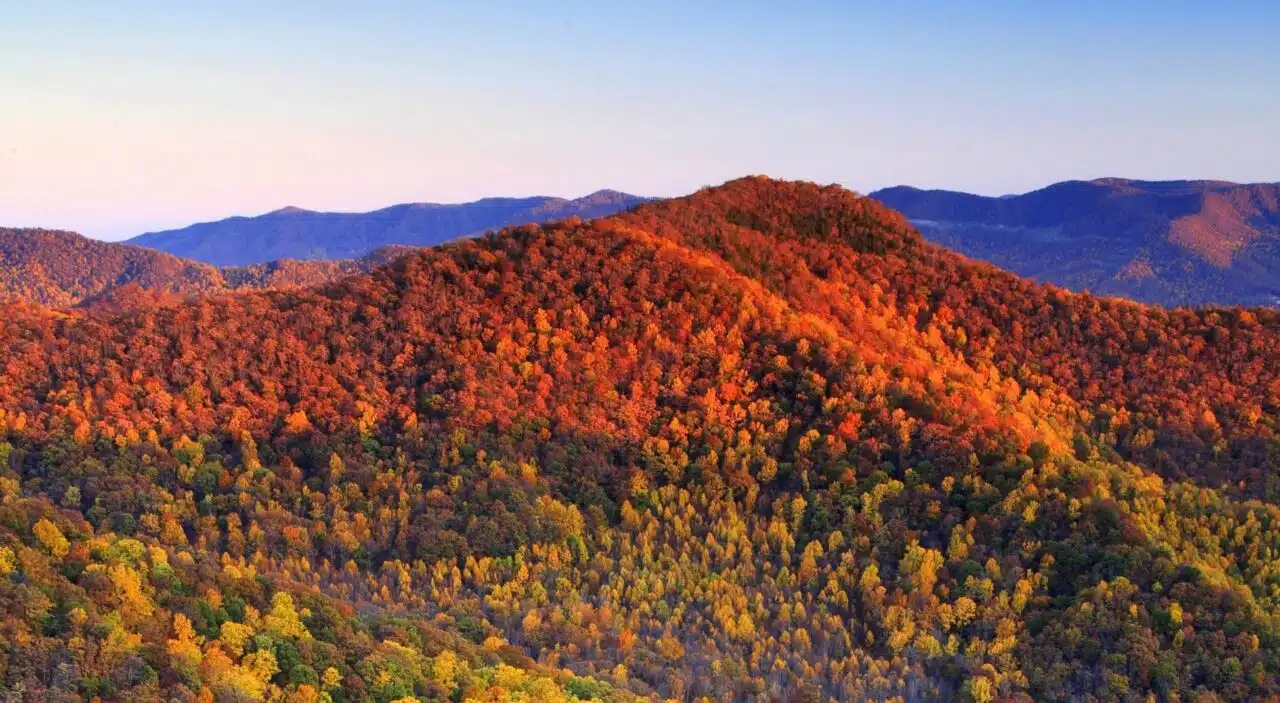 scenic view of mountains during fall road trip of blue ridge parkway