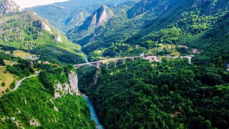 Beautiful aerial shot of bridge over Tara River