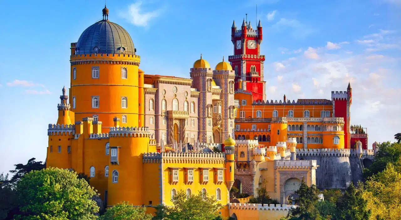 Pena Palace with blue sky in background in Sintra, Portugal